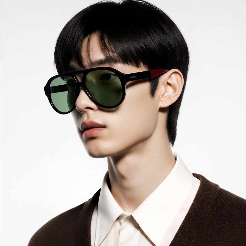 New - Gucci New GG0159SN 003 Black & Multi Color Aviator Sunglasses